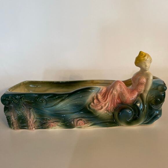 Stunning Brush McCoy? Mermaid planter.Mermaid perched among sea grass.